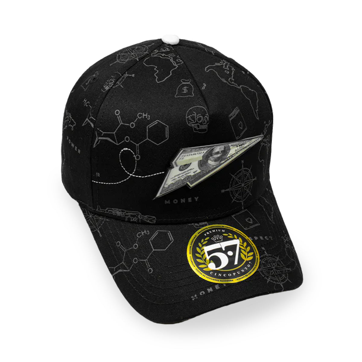 GORRA CINCOPUNTO7 PAPER PLANE FULL PRINT BLACK CURVA