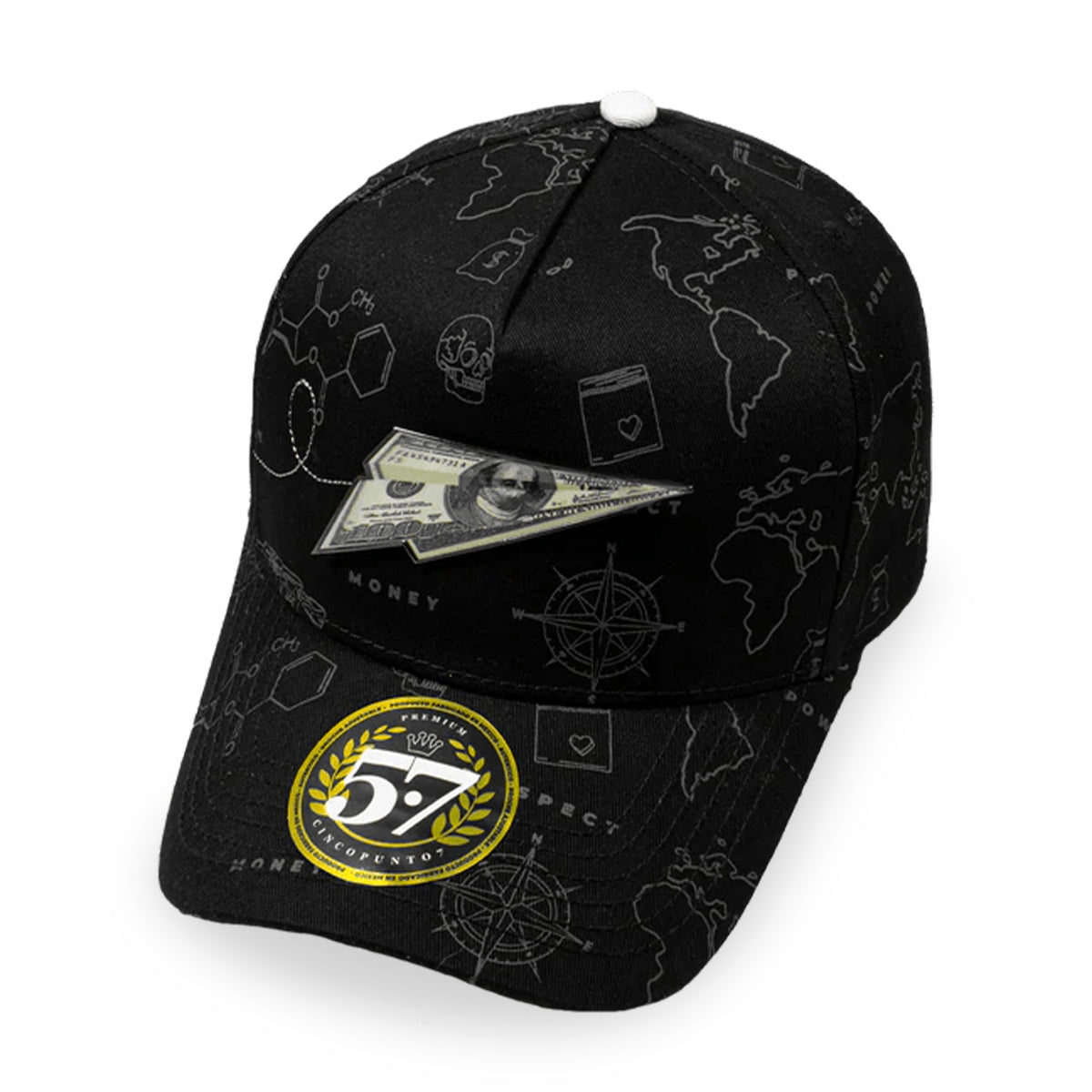 GORRA CINCOPUNTO7 PAPER PLANE FULL PRINT BLACK CURVA