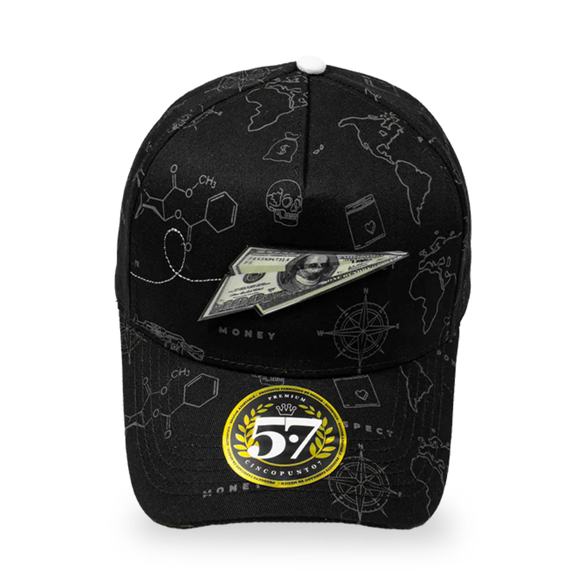 GORRA CINCOPUNTO7 PAPER PLANE FULL PRINT BLACK CURVA